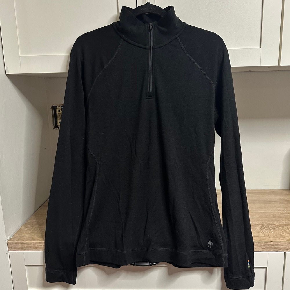 Smartwool 1/4 Zip Pullover Womens XL Black Merino Wool 250 Thermal Base Layer